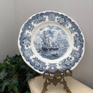 Vintage Blue Transferware Plate Historic Ports of England Bristol Harbor Ship